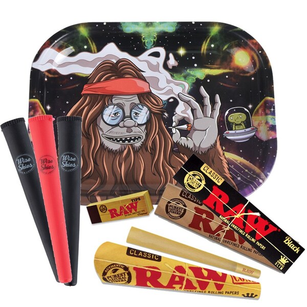 Rolling Tray Set Raw Rolling Papers Cones Cone Holder Bundle Package Gift Set