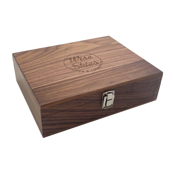 Wise Skies Deluxe Walnut XL Rolling Box Storage Christmas Gift Premium Rolling Accessories Stash Crate