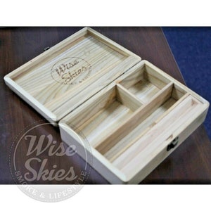 Wise Skies Large Wooden Rolling Box Rolling Paper Storage Stash Box Deluxe Box