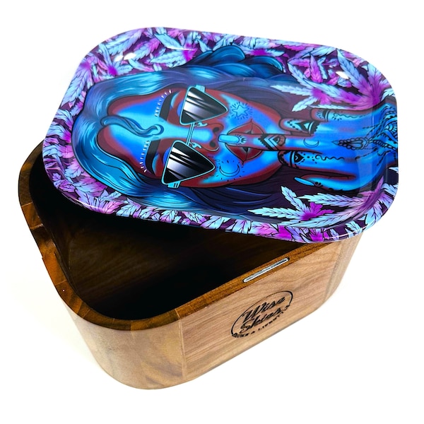 Ladies Purple Rolling Box Stash Box Rolling Tray Magentic Cover Rolling Papers Holder Handmade Walnut