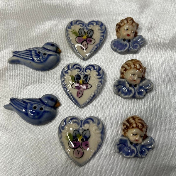 Antique Victorian ceramic Hand painted Sewing Buttons 8 pcs.