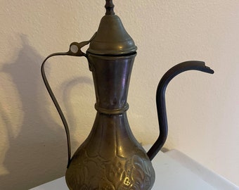 Vintage Brass ,Antique Type Jug, Decorative Jug Vases, Arabic Coffee Pot - Middle Eastern Coffee Jug - Engraved Brass