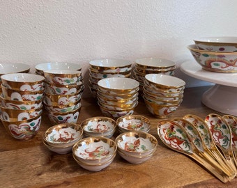 Your Choose!!! Vintage 22K Gold ,Red and White Dragon Phoenix Porcelain Gilded  Rice/ Soup/ Noodle Dinning Set