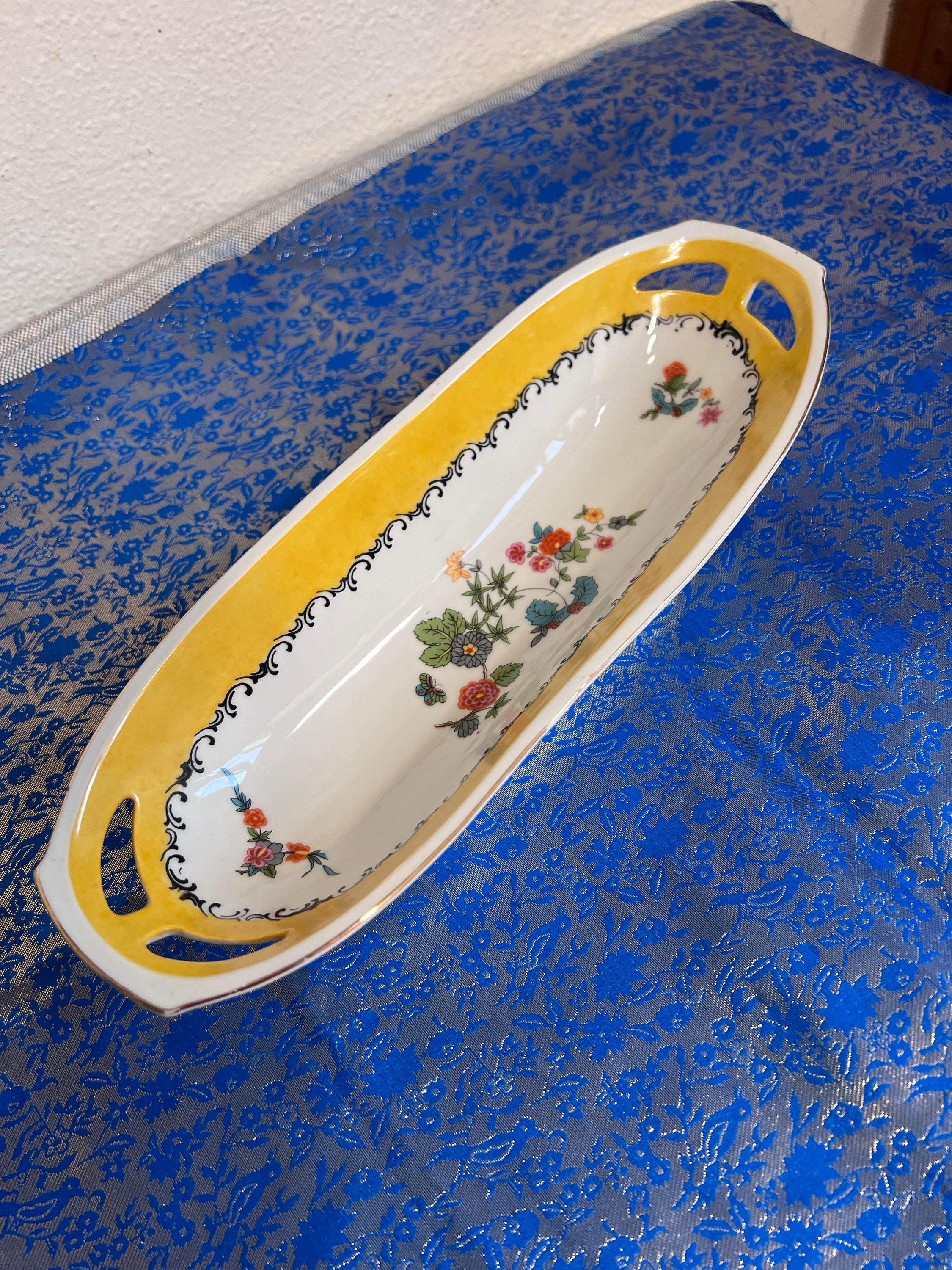 Antique Bavaria Porcelain Dish, Two Handled Floral Serving Tray, 1920s ...