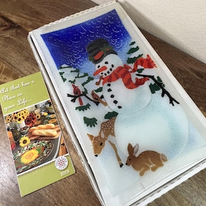 Peggy Karr &quot;Snowman&quot; 13.75&quot; x 8&quot; rectangular plate&quot; 2003 signed.