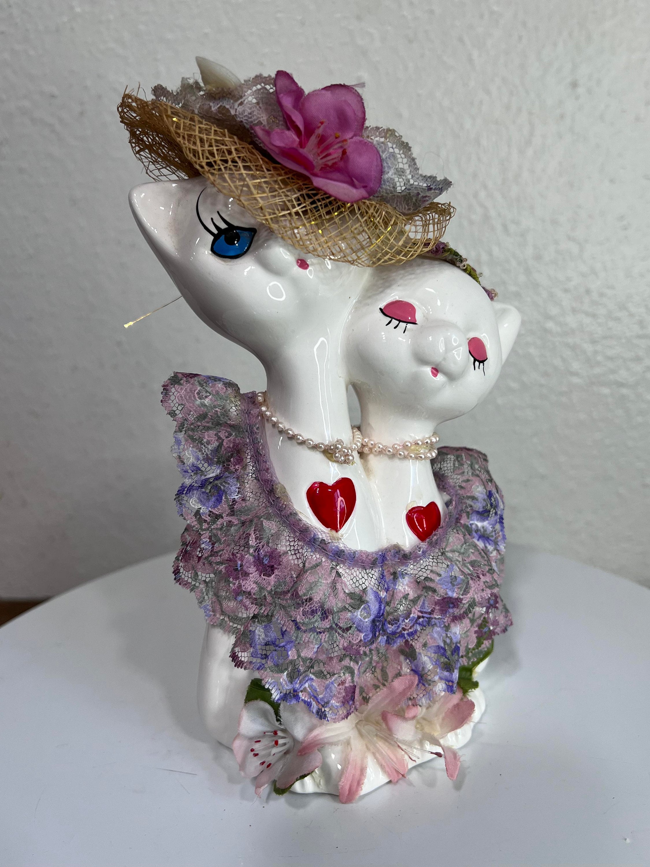Mid Century Porcelain  Anthropomorphic Cat Figurines 7'' 062401
