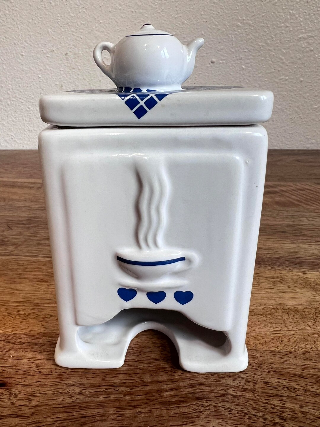 Vintage Ceramic Tea Bag Dispenser, Blue & White Ceramics, Tea Bag Holder, Vintage Blue and White