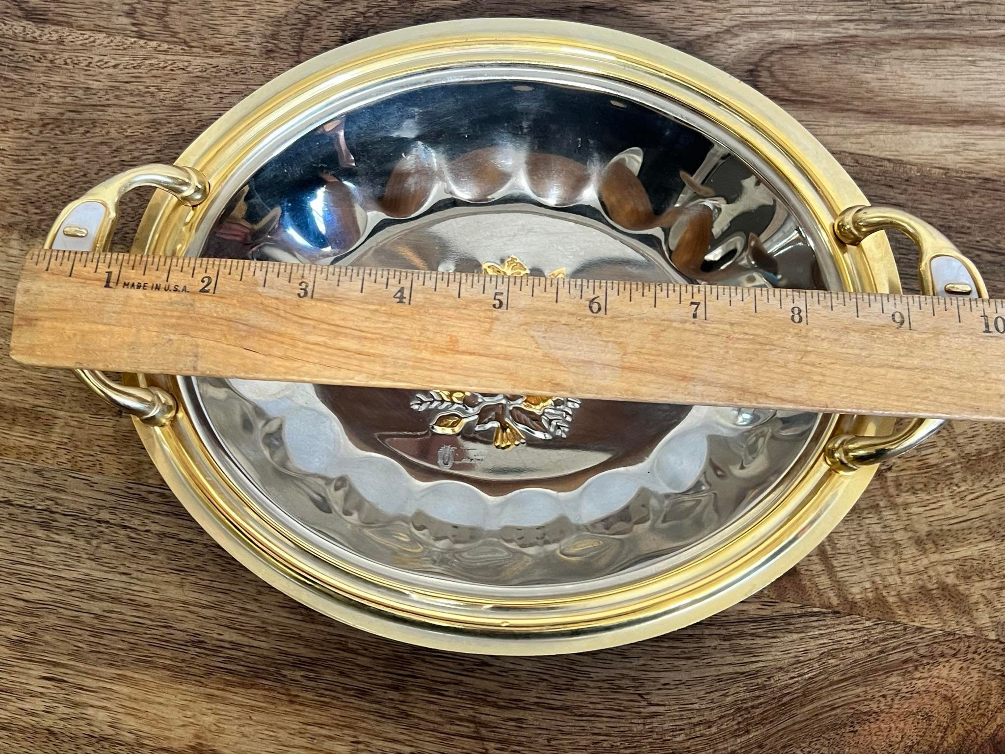 Vintage Etched Gold Floral Inox 18/10 Steel Serving Bowl, Italian