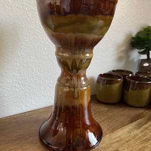Mid Century Modern Signed Studio Art Pottery Drip Glaze Candle Holders  9&quot;