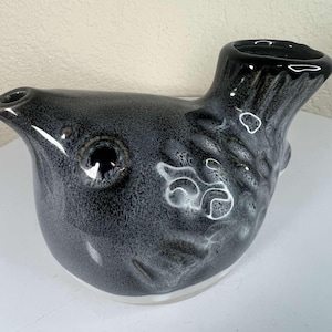 Japanese Pottery Sake Bottle TOKKURI Vintage Fugu Fish Statue, Vase Interior