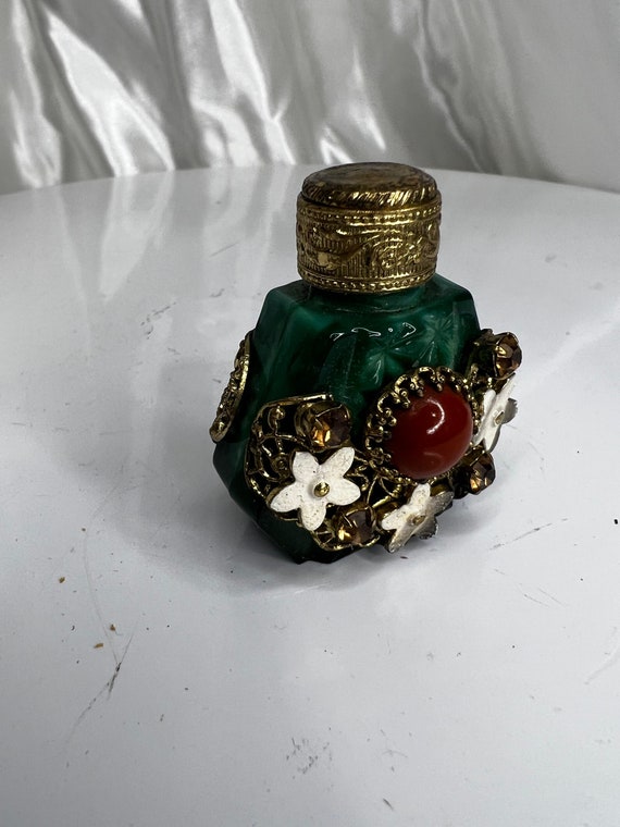 Vintage Czechoslovakia Malachite Glass Mini Perfu… - image 4