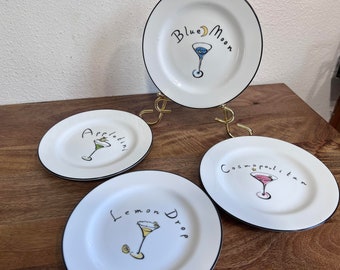 Set of 4 Four Pottery Barn Martini Collection Plates/Appetizer Pottery Barn Plates 7 3/4''