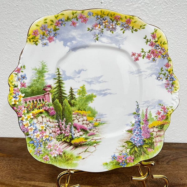 Square Handled Cake Serving Plate Kentish Rockery by ROYAL ALBERT 9 5/8''