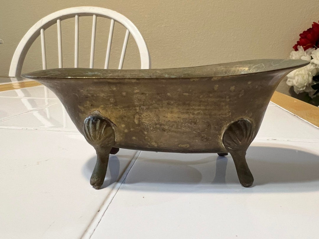 Vintage Brass Small Claw Foot Tub Soap Dish Solid Brass Doll Size Claw
