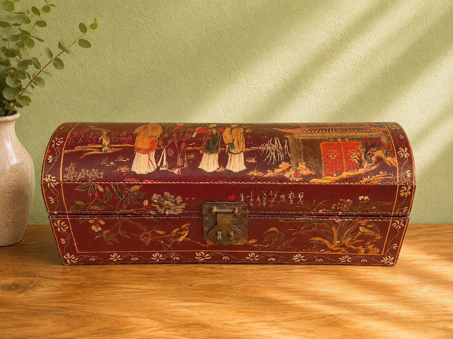 Antique Chinese Red Leather Box - Etsy
