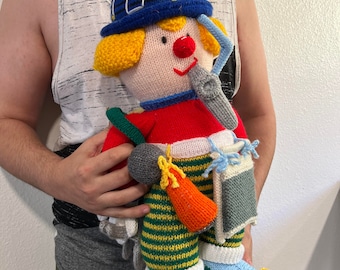 Large Hand Knitted Red Nose  Clown T-24 inch