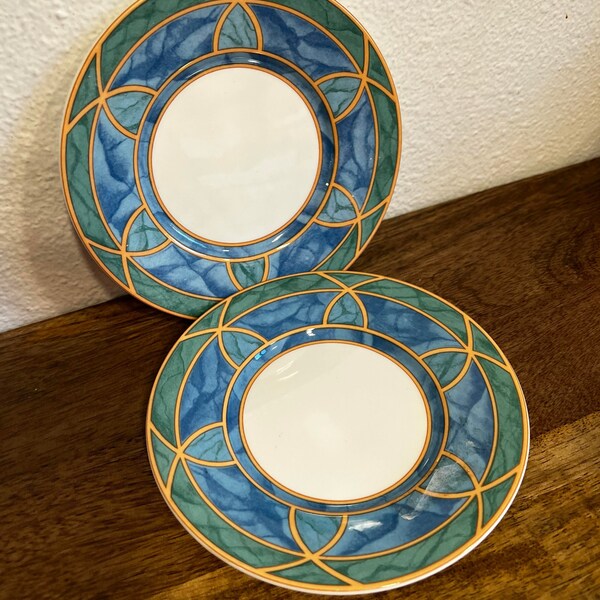 Set of 2 Bread, Appetizer Plates Or Saucers ,  Victoria & Beale Porcelain Forbidden Fruit 9024,  1995's, diam-6.25