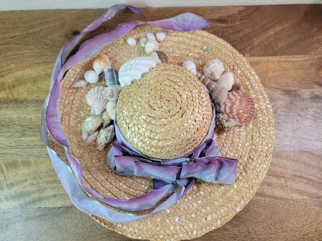 Coastal Wall Decor, Upcycled Beach Hat With Shells, Repurposed Summer ...