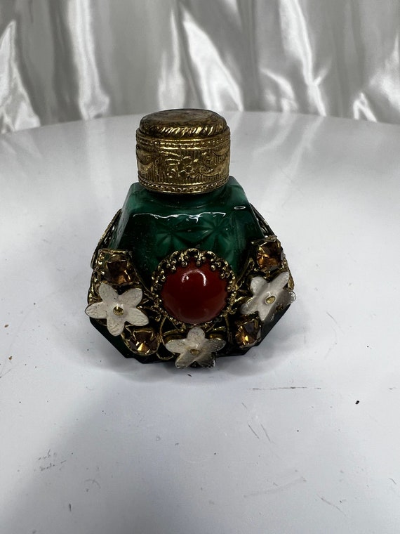 Vintage Czechoslovakia Malachite Glass Mini Perfu… - image 1