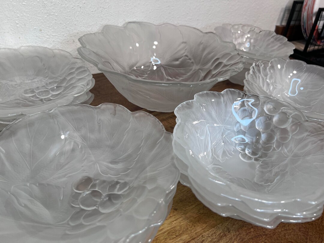 Grape Frosted Crystal Plates/bowls Vintage HOYA Japan Art Glass . YOUR