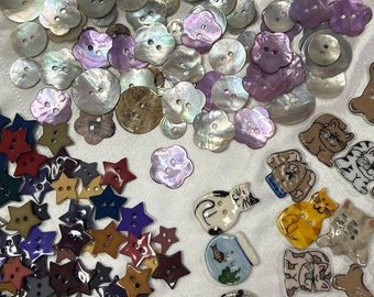 Vintage Sewing buttons - stars, animal , Natural Abalone Shell Mother of Pearl ,Your Choice!