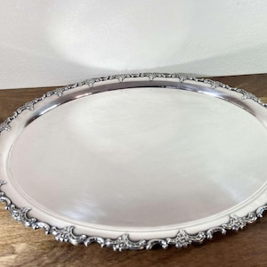 Bandeja de servir oval banhada a prata estilo vitoriano de 26&#39;&#39; em formato de alpaca, vintage