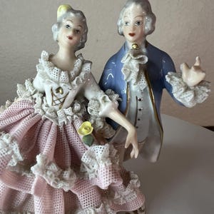 Dresden Germany Porcelain Lace Figurine Victorian Couple 5&#39;&#39; tall