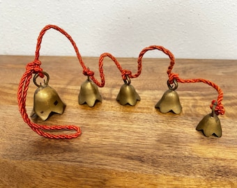 Hanging Brass Bells  Set of 5 on String L-30''  India   A122