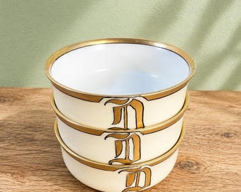 Juego de 3 cuencos antiguos para bayas Haviland Limoges de porcelana francesa con monograma dorado D
