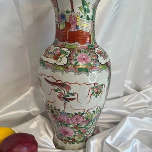 Antyczny wysoki 15 '' ręcznie malowany kolorowy wazon porcelanowy Famille Rose z Chin A8 0823