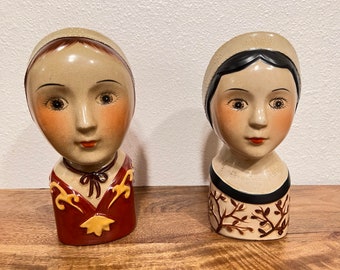 Vintage Ceramic Bust Vase, Scandinavian Folk Art Style