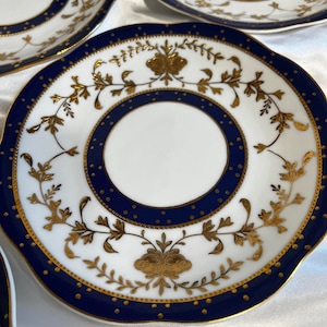 Set van 2 Dessert, Salat Plate Real Cobalt en Moriage, Verguld Goud Porselein Vintage 8&#39;&#39; A-2