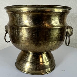 Vintage Decorative Small Lion Head Brass Pedestal Planter