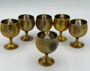 Collectible Set of 6 Miniature Solid Brass Cordial , Vodka Brass Shots, liquor glasses B005