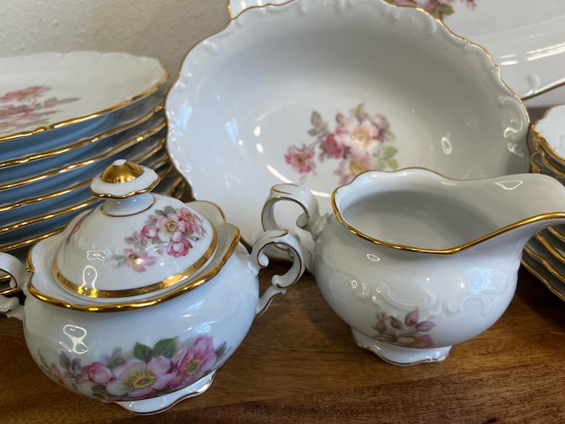 Bavaria Schumann Arzberg Golden Crown Briar Rose Porcelain Serving Set ...