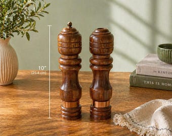 Ensemble salière et poivrière en bois et laiton, style vintage, fabriqué à Taïwan, 25 cm (10 pouces).