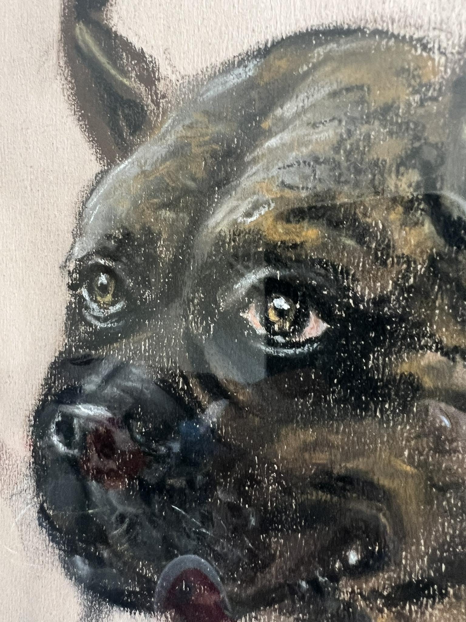 ボクサー犬のオリジナルヴィンテージ額入りパステル画 12.8インチ×17.5