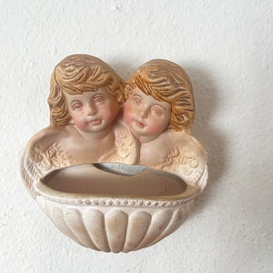 Vintage Clay of Angel Cherubs and Planter Wall Hanging Wall Pocket 6.5&#39;&#39;   A10124
