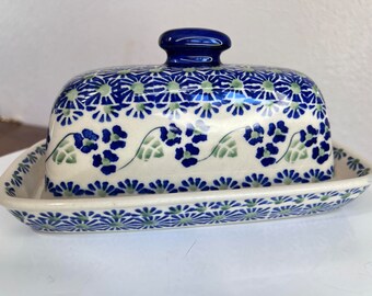 Beurrier en poterie polonaise Boleslawiec M0324