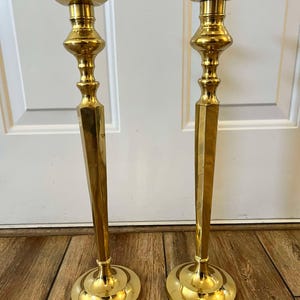 Vintage Pair of Lacquered Brass Candlesticks by Century, 17 3/4" Tall Brass Candlesticks