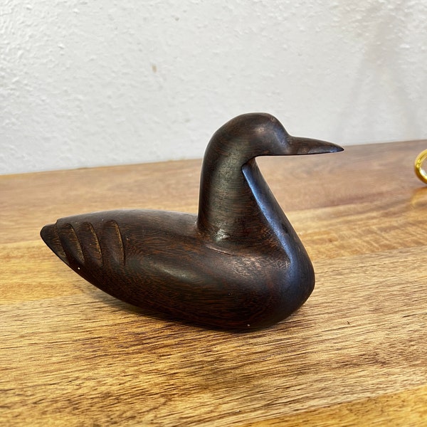 Mid Century Carved Ironwood Duck Sculpture A1 0124