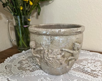 Cherub Putti Ram Relief Old Concrete/Cement Garden Planter Pot  , French, Cottage