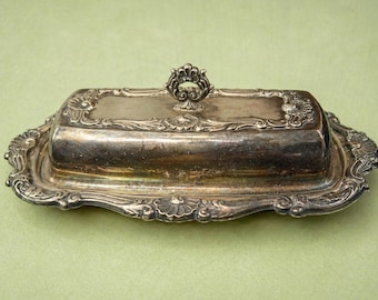 Ornate Decoration Silver Plate Butter Dish Collectible