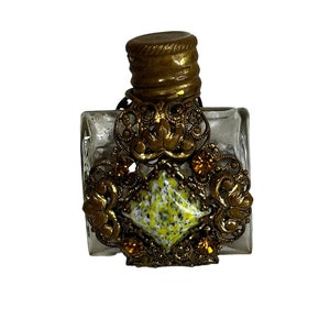 Vintage Gold Filigree With  Jewels Mini Glass Perfume Bottle