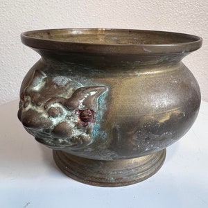 Antique Chinese Bronze Censor / Jardiniere Temple Lion Handles  w/patina 19th century