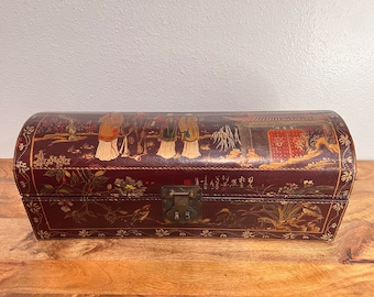 Gilt Red Lacquer Leather & Wood Document Box - Late 19thC Gilt Red Lacquer Leather & Wood Document Box - Late 19thC