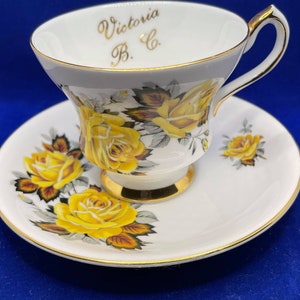 A Windsor Yellow Rose Vintage Teacup and Saucer Set, ''VICTORIA''
