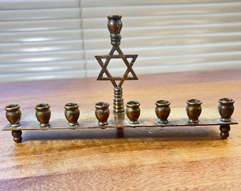 Vintage-Judaica jüdischen Davidstern Messing 9 Kerze Chanukka Menorah