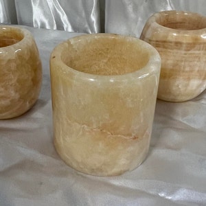 Set of 3 Tealight Holders Vintage Onyx Marble , A8 0823