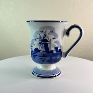 Handpainted Delft Blue Holland Mug Cup Windmill Design Tall Mug